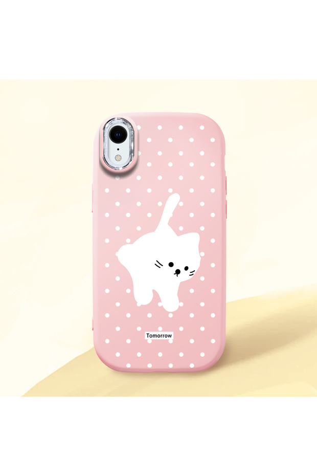 iPhone Xr Compatible Shock-Absorbing Camera Protected Pink Silicone Case Cat