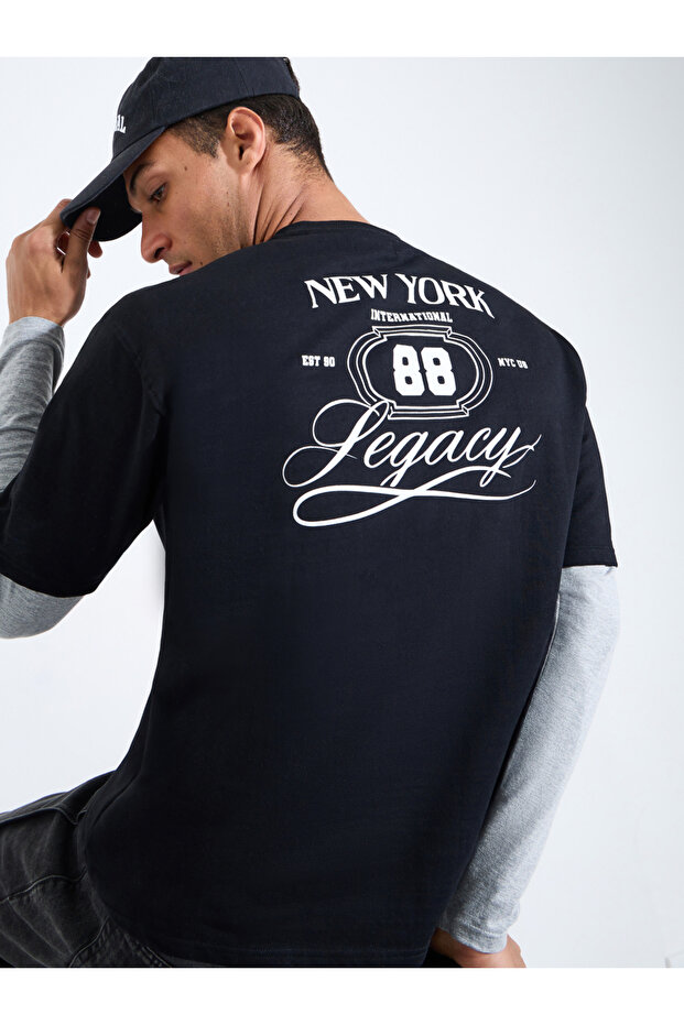 Black Graphic Print Crew Neck Oversized T-Shirt