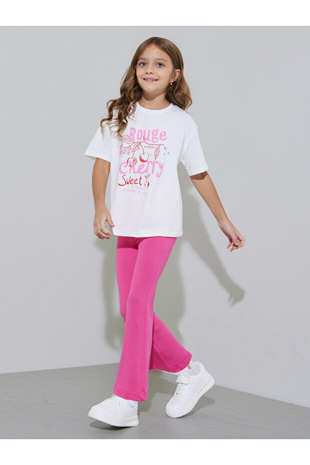 Girls White Graphic Print Oversized T-Shirt and Flared Leggings Set