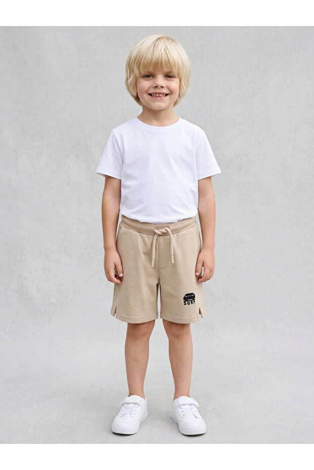 Boys Beige Cotton Blend Drawstring Shorts By Juniorloom