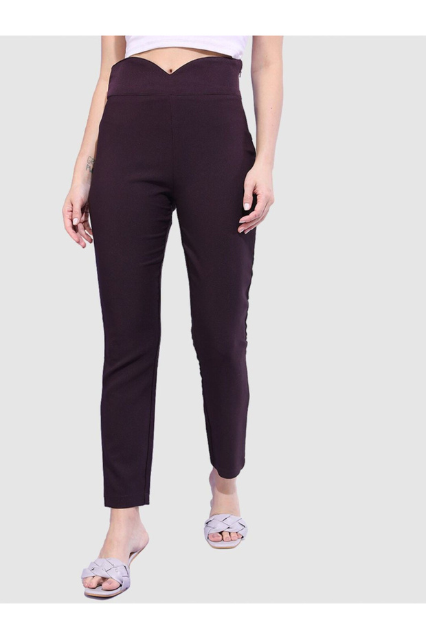 Burgundy Skinny Fit Solid High-Rise Jeggings