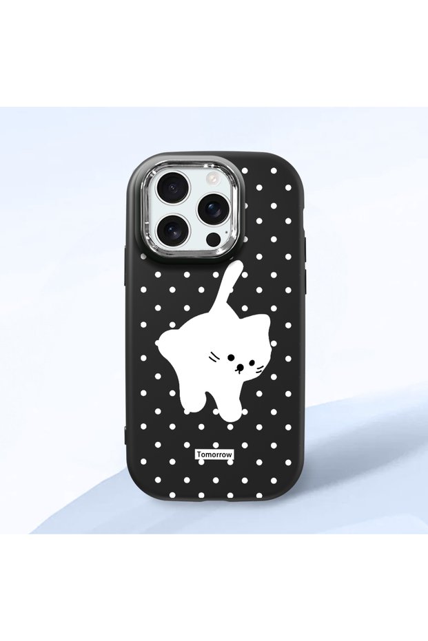 iPhone 16 Pro Max Compatible Shock-Absorbing Black Silicone Case with Camera Protection Cat