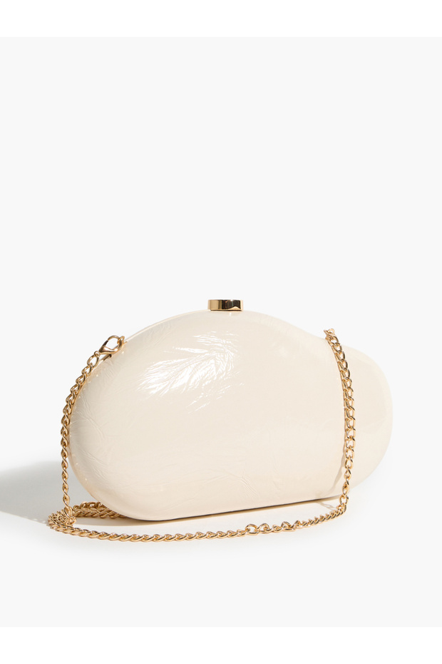 Off-White Patent Hardcase Clutch with Chain Strap