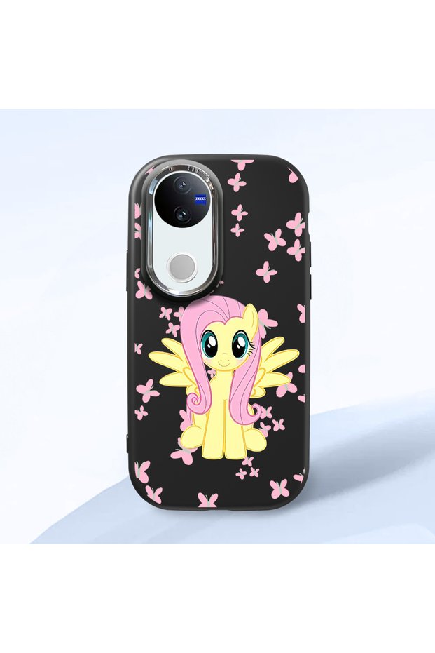Vivo V50 Compatible Shock-Absorbing Camera Protected Black Silicone Case Fluttershy