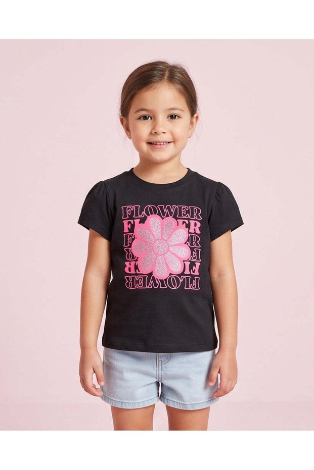 Girls Black Summer Graphic T-Shirt