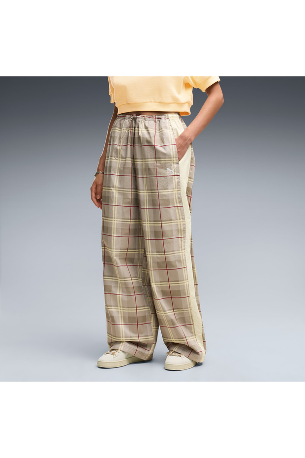T7 Tartan Woven Women's Gray Trousers