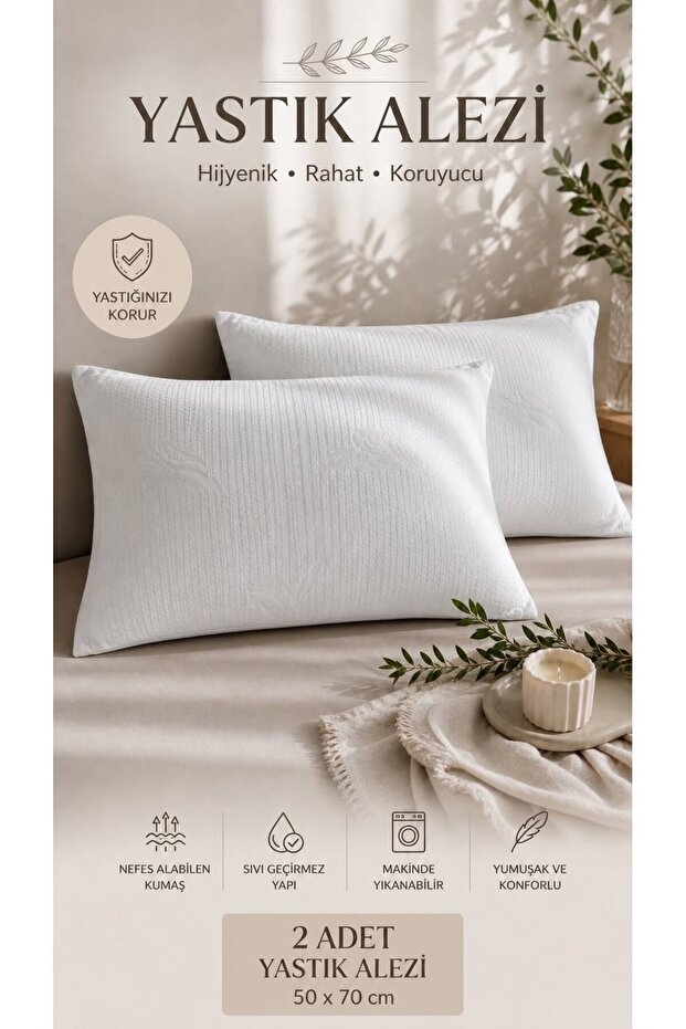 2 Pieces Microfiber Quilted Pillow Covers Liquid-Proof Pillow Protector 50 X 70 cm
