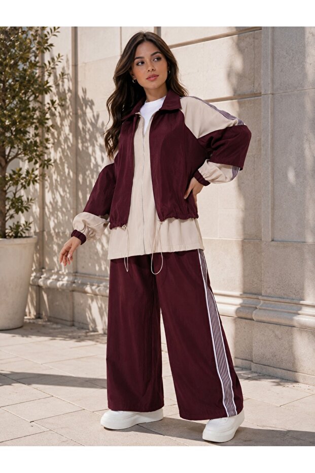 Double Suit with Shoulder Stripes and Garnish - Plum