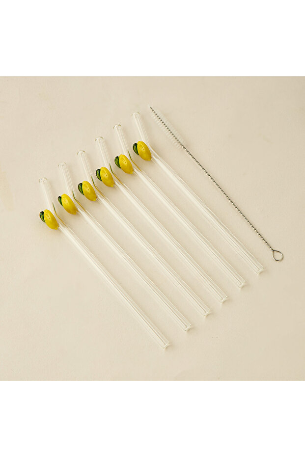 Floral Accent 7-Piece Glass Straw and Cleaning Brush Set
