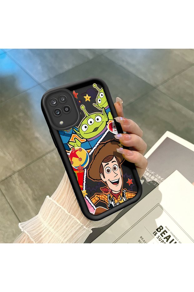 Samsung Galaxy A12/M12 Compatible Black Silicone Case Shockproof with Camera Protection Cartoon