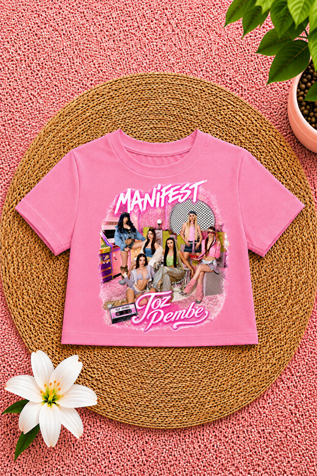 Manifest Printed Pink Crop T-Shirt Is a Slim Fit. Order One Size Larger. Slimfit.
