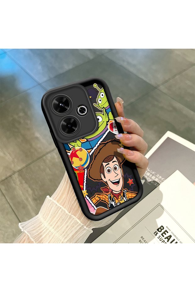 Poco M6 4g Compatible Black Silicone Case Shockproof with Camera Protection Cartoon