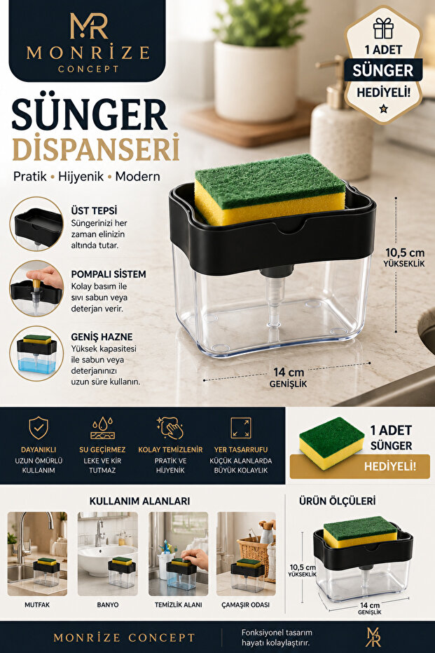 Soap Dispenser Sponge Holder Dispenser Kitchen Sink Sponge Holder Dish Sponge Holder with Sponge Container 1 Sponge with Gift