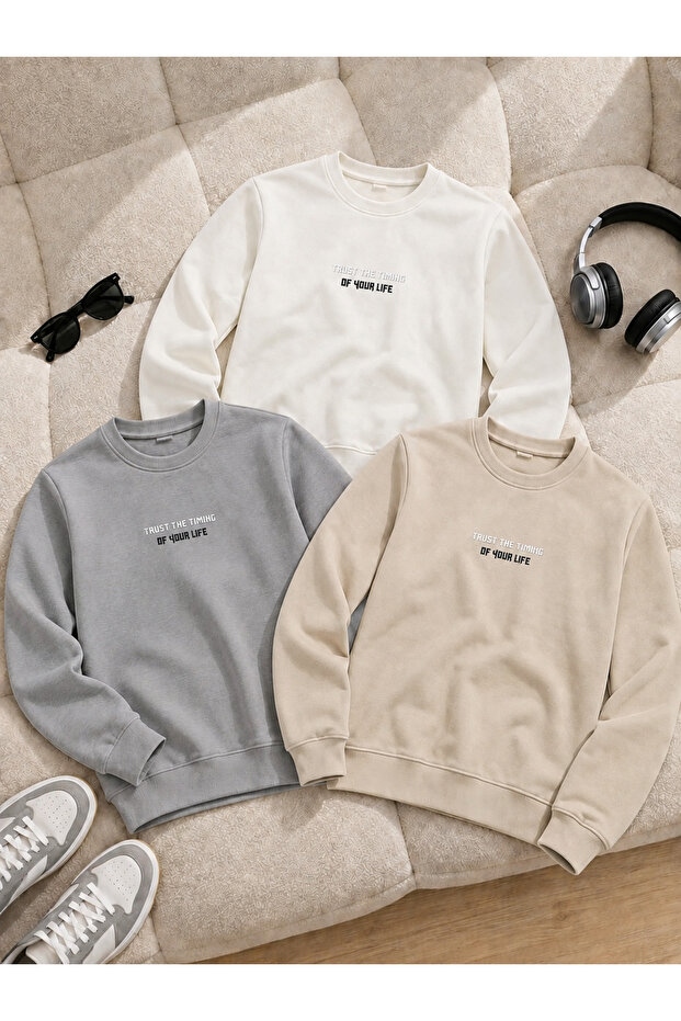 3 Pieces Men's Comfortable Fit Premium Printed Sweatshirt