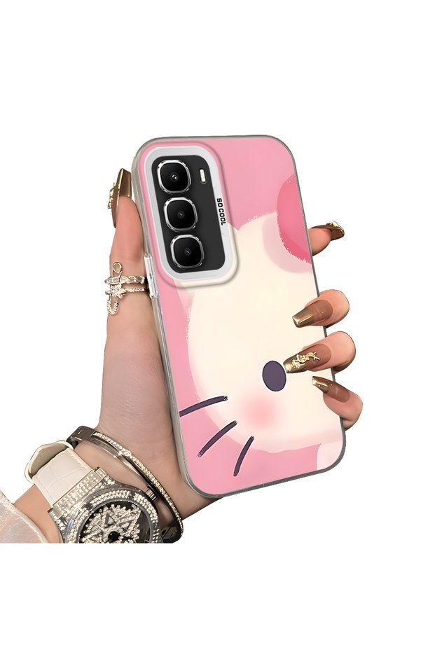 Infinix Hot 60I Compatible Hard Acrylic Back Silicone Edge Lens Protection Kitty Case