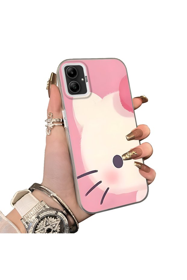Samsung Galaxy A05 Compatible Hard Acrylic Back Silicone Edge Lens Protection Kitty Case