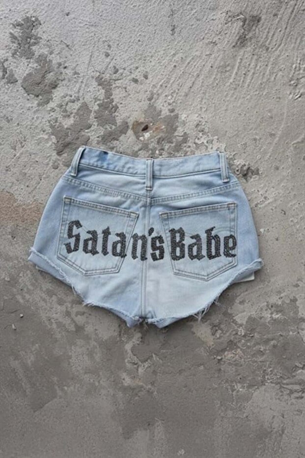 شورت جينز قصير من Blue Satan's Babe Stone Y2K