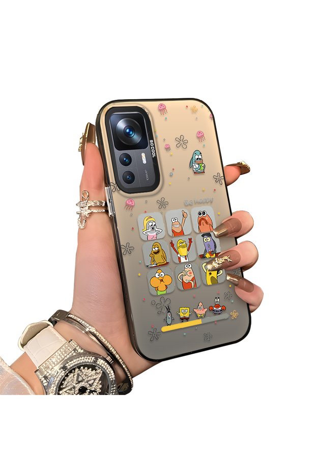 Xiaomi Mi 12T/12T Pro Compatible Hard Acrylic Back Silicone Edge Lens Protection Case Cartoon