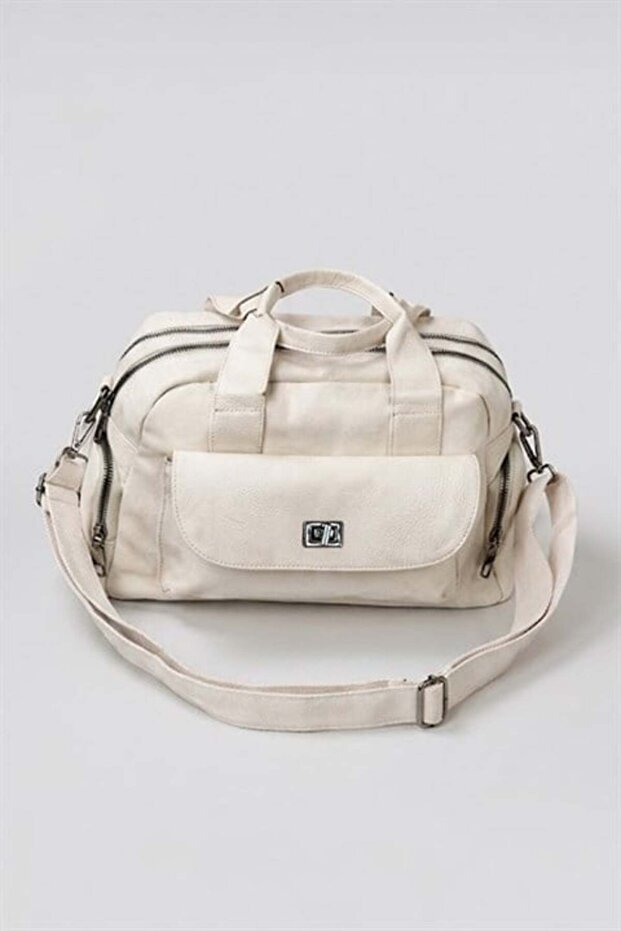 White Washed Leather Multi-Compartment Shoulder Bag