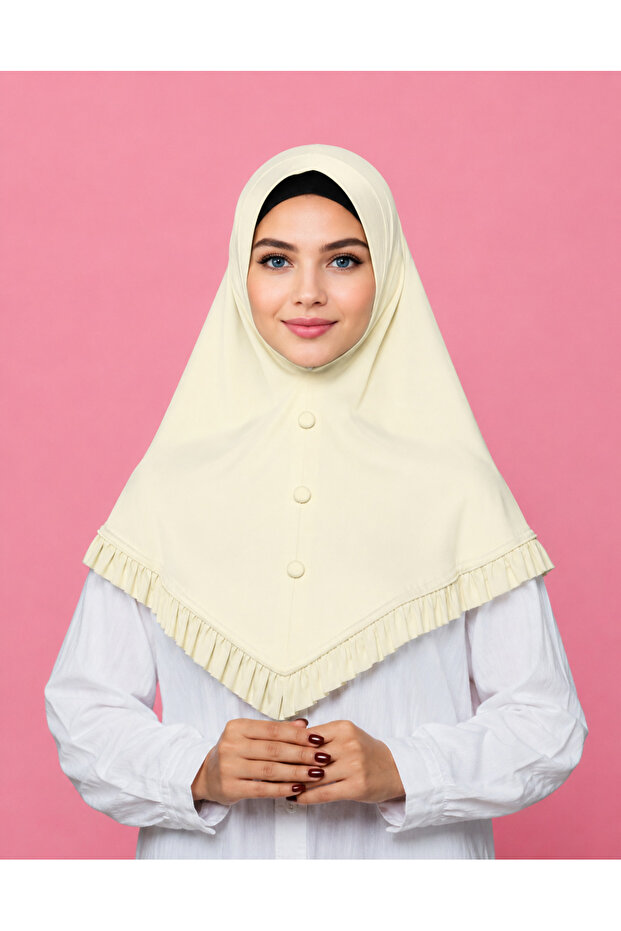 Ladies Maroon Button Front Hijab with Ruffle Trim – Elegant Modest Headscarf for Women