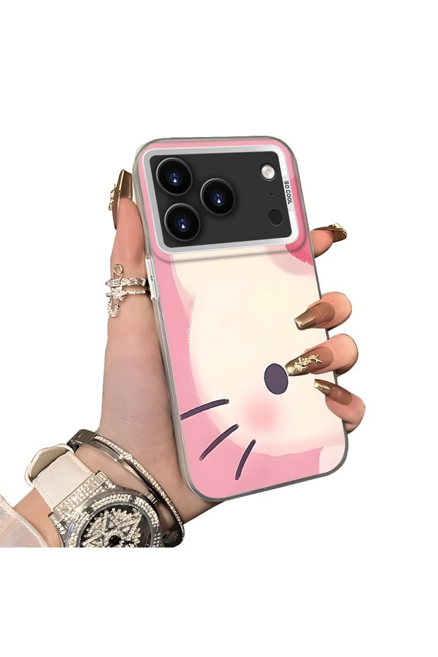 iPhone 17 Pro Max Compatible Hard Acrylic Back Silicone Edge Lens Protection Kitty Case