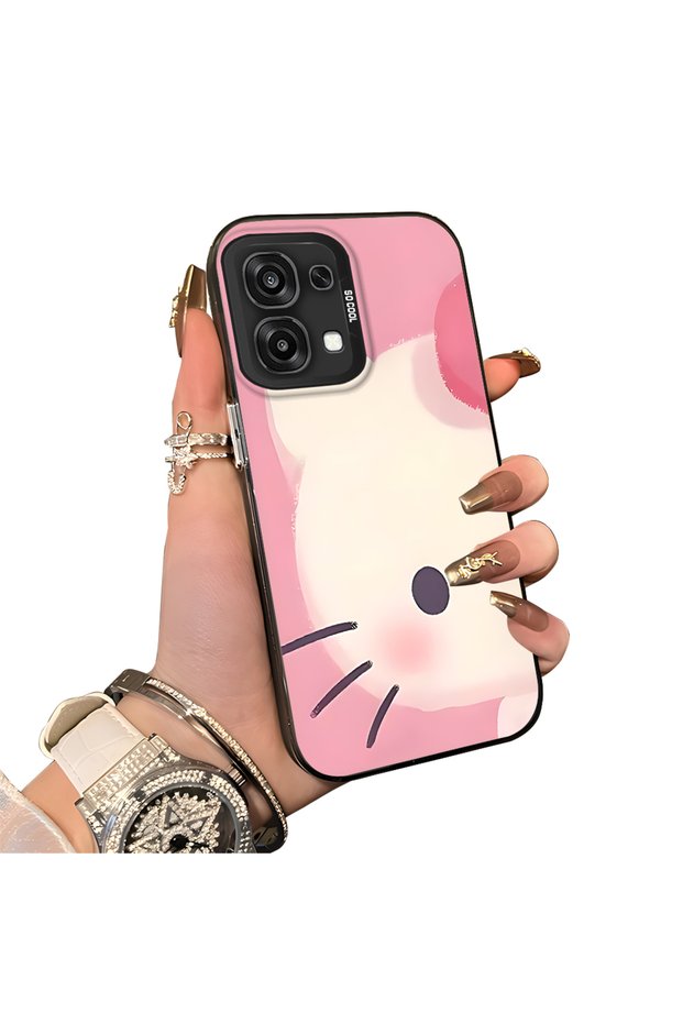 Oppo A6 Pro 4G/5G Compatible Hard Acrylic Back Silicone Edge Lens Protection Kitty Case