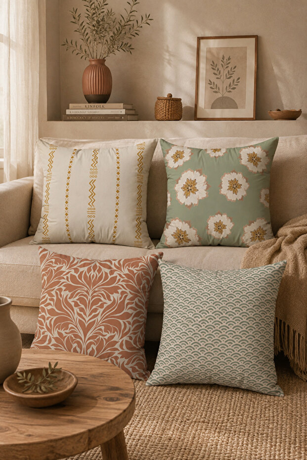 Terra Botanica Double-Sided 4-Piece Combination Decorative Throw Pillow Cover Set