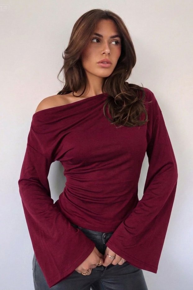 Women's Draped Boat Neck Spanish Sleeve Blouse - Lycra Stretch Single Jersey Fabric