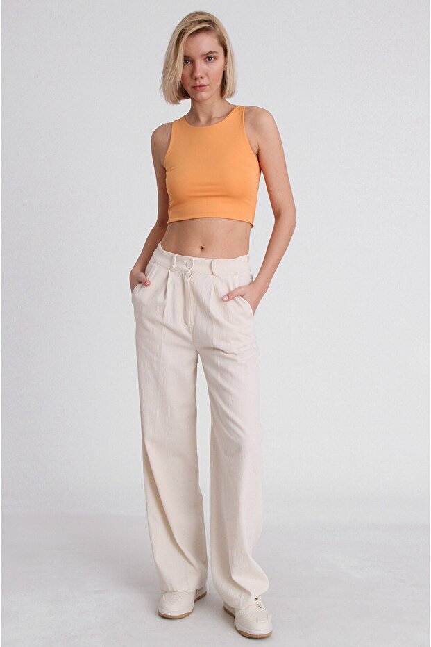 Stone Color Palazzo Trousers - 50564