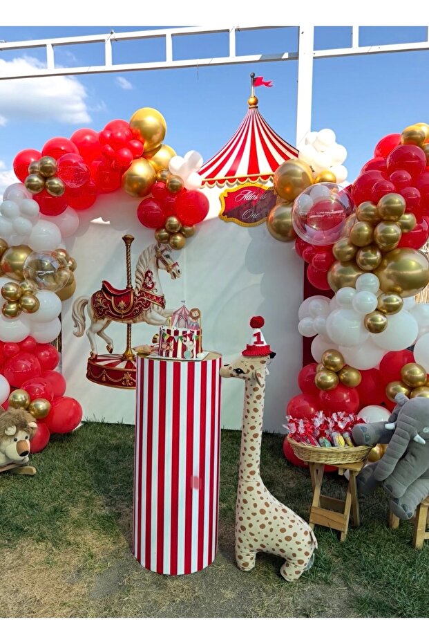 Gold Chrome Detailed Red and White Balloon Chain Set of 100