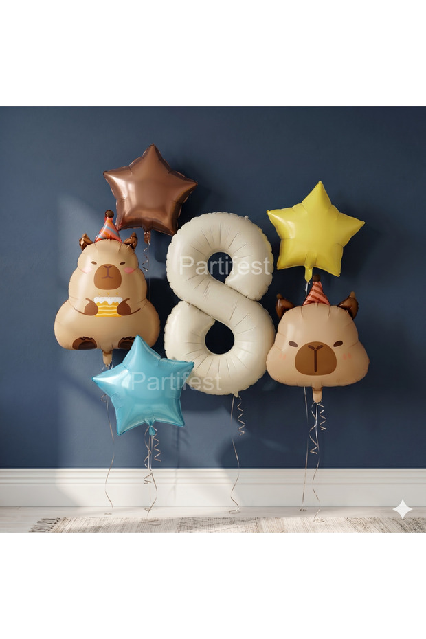 Capybara Themed Number Balloon Set 1 Year Old Birthday Capybara Party Decoration Set 6 Pieces