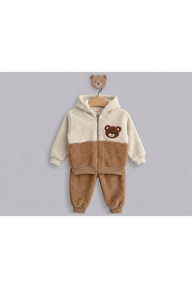 2-5 Years Original Lamb Bear Embroidered Zippered Cardigan Double Set