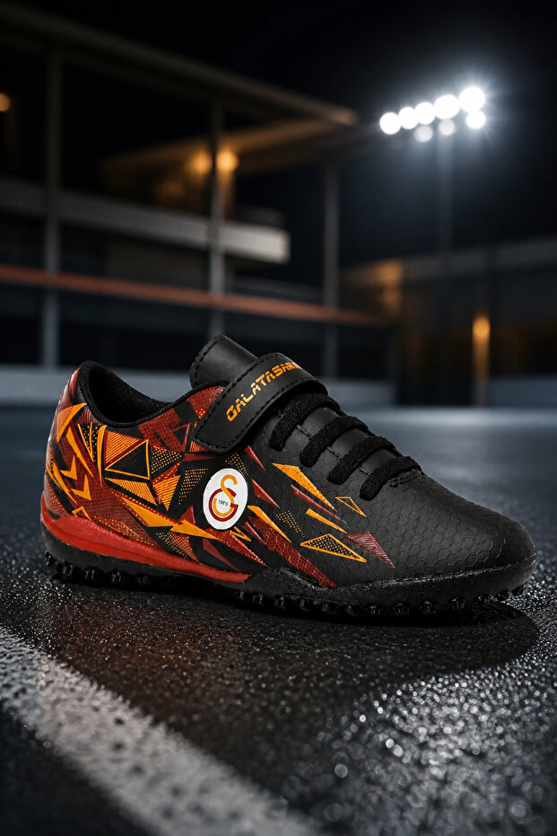 St-2154 Velcro Black Boys' Astroturf Field Shoes