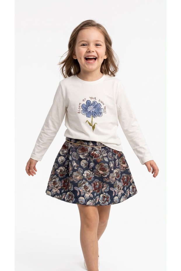 Girl's Floral Patterned Jacquard Fabric Elastic Waist Shorts Skirt