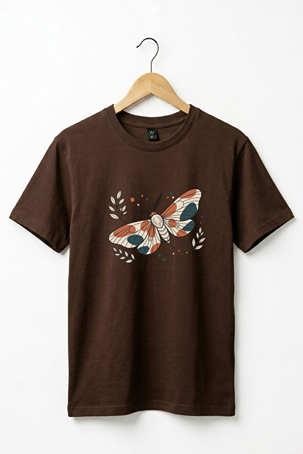 Butterfly Pattern Printed 100% Cotton Crew Neck Women's Men's Basic Tshirt