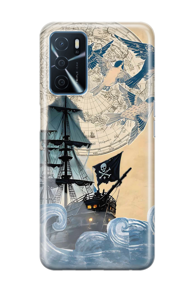 Oppo A16 / A55 Compatible Pirate Ship Patterned Transparent Phone Case