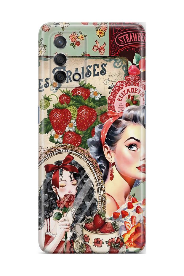Oppo A74 Compatible Retro Women's Collage Patterned Transparent Phone Case