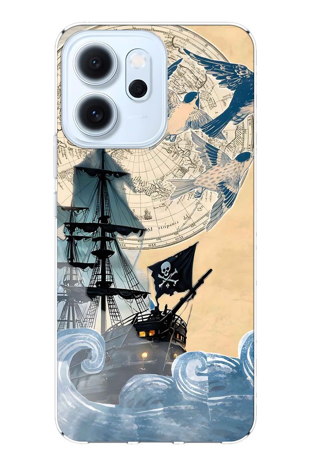 Oppo Reno 14F Compatible Pirate Ship Patterned Transparent Phone Case