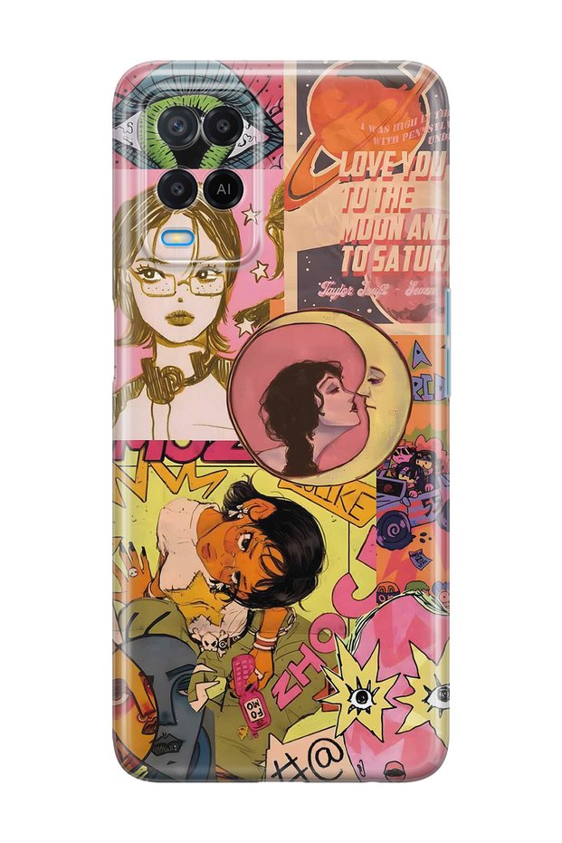 Oppo A54 Compatible Pop Art Drawing Collage Pattern Transparent Phone Case