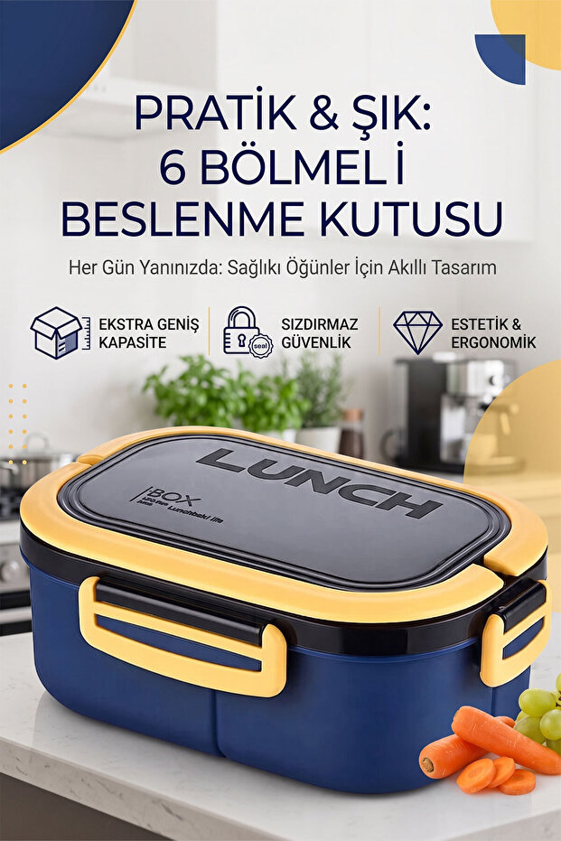 Bentora 6 Compartment Portable Food Container Lunch Box Diet Nutrition Box Storage Container Lunch Box
