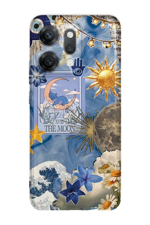 Oppo Reno 14 Compatible Moon Sun Vintage Sky Pattern Transparent Phone Case
