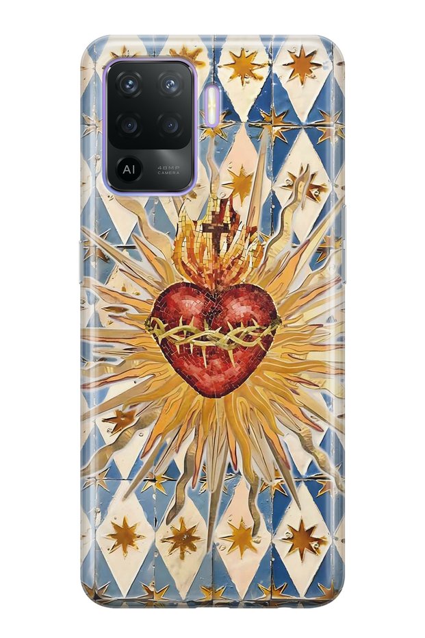 Oppo Reno 5 Lite Compatible Vintage Sun and Heart Pattern Transparent Phone Case