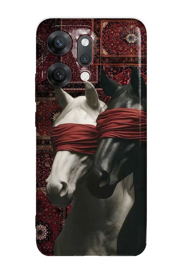 Oppo Reno 14 Compatible Transparent Phone Case with Carpet Background and Horse Artistic Pattern