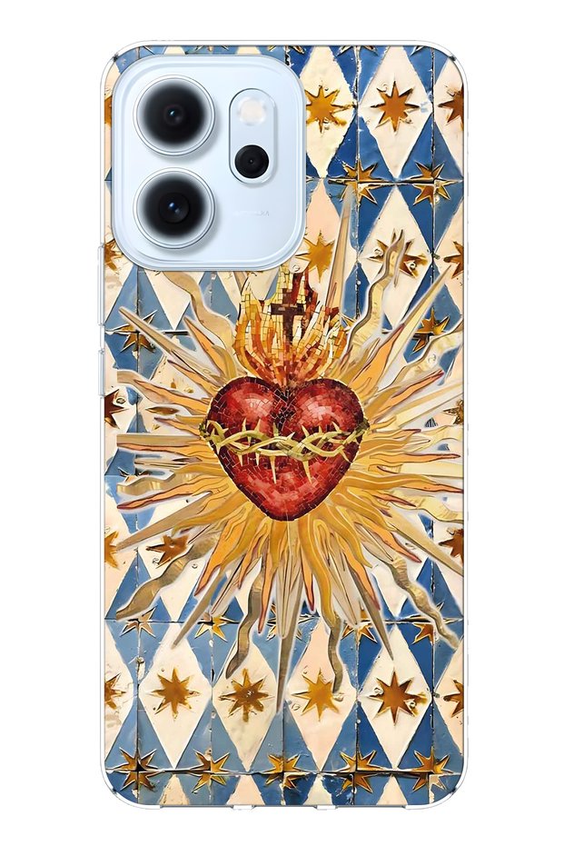 Oppo Reno 14F Compatible Vintage Sun and Heart Pattern Transparent Phone Case