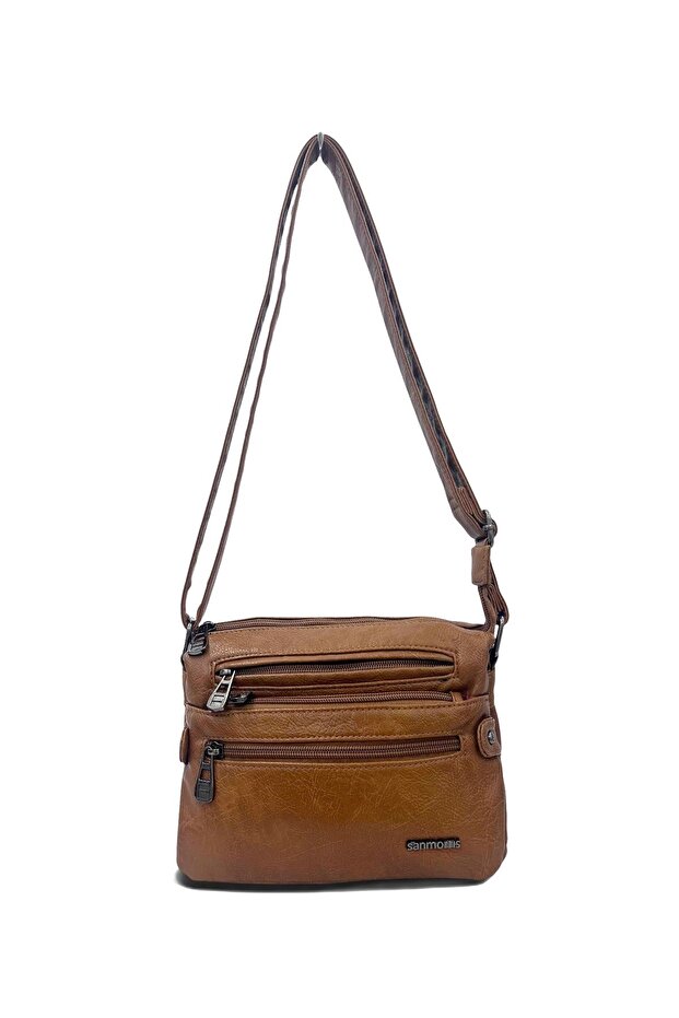 Viatox Vs 002 Multi-Compartment Washed Leather Women's Crossbody Shoulder Bag Mink