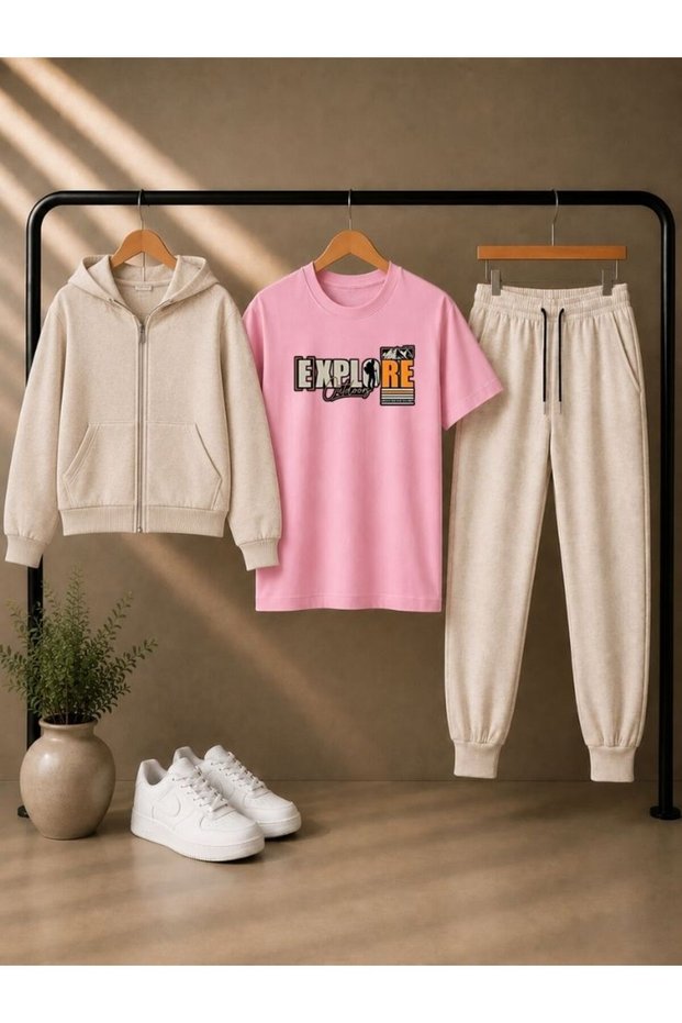 Busekids Unisex Children's Daily 3-Piece Set: Zippered Hooded Jacket, T-Shirt and Sweatpants