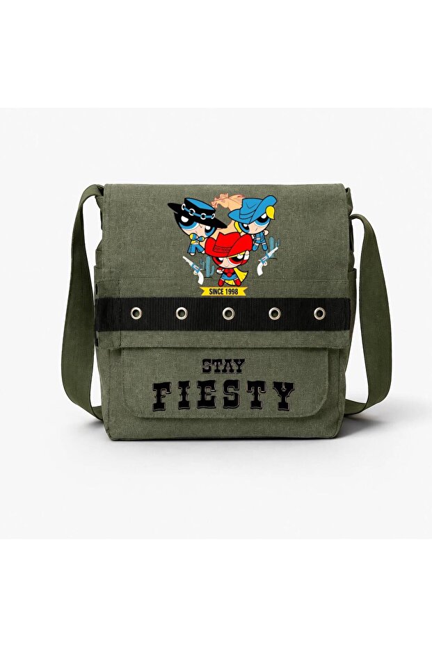 Khaki Stay Fıesty Printed Round Eyelet Messenger Bag