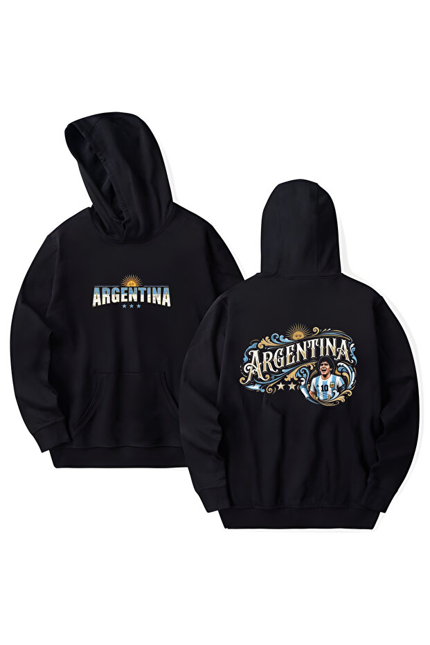 Argentina Printed Cotton Long Sleeve 3 Thread Hooded Sweatshirt
