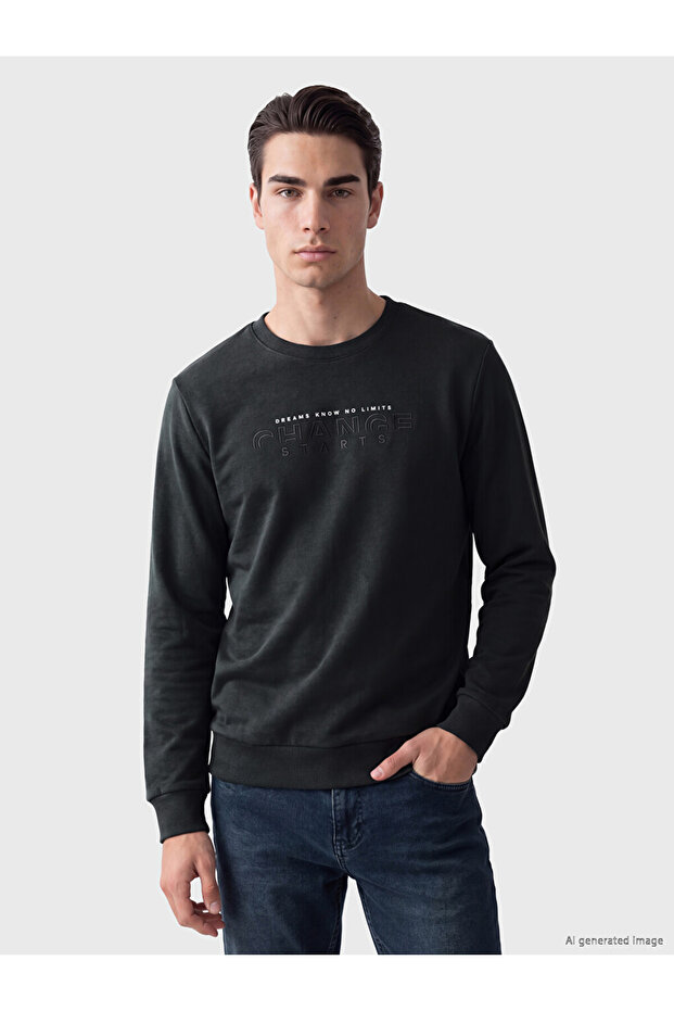 Rmz Gi̇yi̇m Farkiyla Zero Roba Collar Printed Men's Sweatshirt