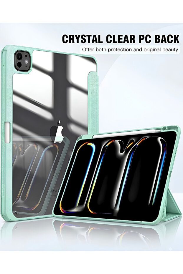 Protective Case for Apple iPad Pro 11-inch (M4 2024 / M5 2025) – Crystal Clear PC Back, Trifold Stand Smart Cover with Built-In Apple Pencil Pro Slot & Wireless Charging Support, Auto Wake/Sleep